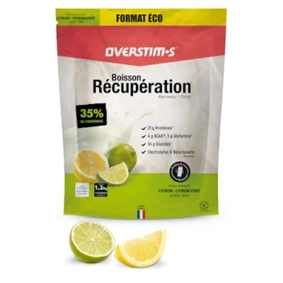 Imagen de OVERSTIM.s Elite Recovery Drink (1,2 kg) Recarga de energía y regeneración muscular Carbohidratos, proteínas, BCAA, electrolitos para una recuperación óptima Lima Limón