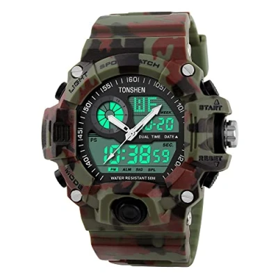Imagen de TONSHEN Reloj de Pulsera Hombre LED Digital Deportivo al Aire Libre 5ATM Resistente Agua Militares 12H/24H Horas Tiempo Dual Time Relojes Calendario Cronógrafo (Camo)