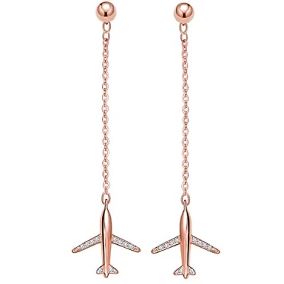 Imagen de Infinite U para niña de plata ley 925 Circonita Avión pendientes gota, chapado en oro rosa