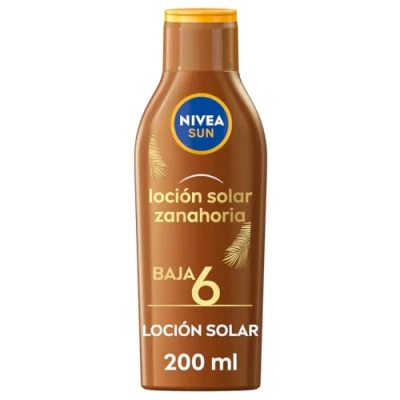 Imagen de NIVEA SUN Leche solar Zanahoria FP6 (1 x 200 ml), protección para un bronceado bonito y duradero, protector hidratante resistente al agua, crema bronceadora