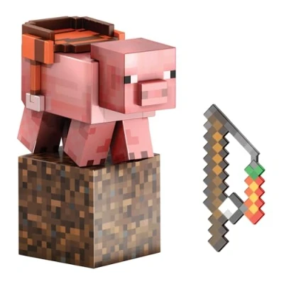 Imagen de Mattel Minecraft Serie de Diamante Figura acción cerdo con 4 accesorios, diseño pixelado un tamaño edición coleccionista 14 cm, HTM04