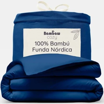 Imagen de Funda Nórdica de Bambú Azul Marino 240x220 cm Duvet Cover Suavidad Sostenible Lujo Nordica Antiacaros Tejido Transpirable Bambaw