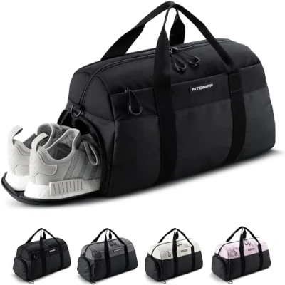 Imagen de Fitgriff® Bolsa Deporte V2 Mujer y Hombre, con Compartimento para Zapatos Humeda Bolso de Gimnasio Viaje, Entrenamiento Gym Bag (Negro Completo, 56 x 30 32 cm (Medium))