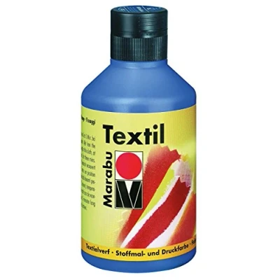 Imagen de Marabu 17160013052 pintura textil azul medio 250 ml, para tejidos a base de agua, ligeros, lavable hasta 60C, tacto suave, fácil fijar con la plancha o en el horno