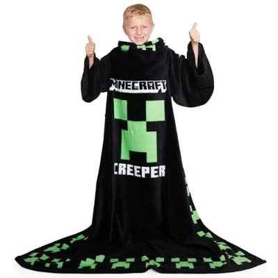 Imagen de Minecraft Manta Cama Niños Talla Única, con Mangas para Niños, Regalos Navidad, Cumpleaños (Negro)