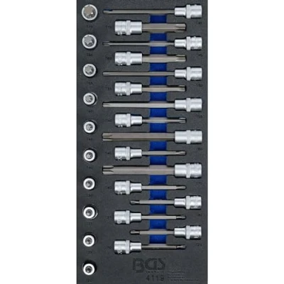 Imagen de BGS 4119 Bandeja para carro 1/3: Juego de puntas vaso entrada 12,5 mm (1/2&quot;) perfil en T (para Torx) 26 piezas