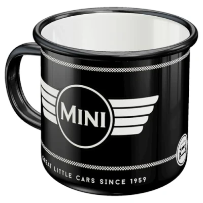 Imagen de Nostalgic Art Taza esmaltada retro, Mini Logo Black Idea de regalo para aficionados a coches, Copa camping, diseño vintage con frase, 360 ml