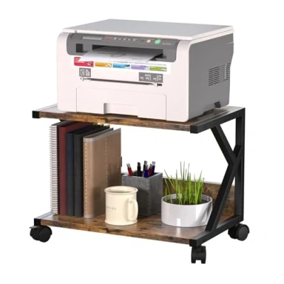 Imagen de mesa de impresora 2 niveles, estante para impresora, con ruedas, carrito móvil, soporte impresión diseño industrial, oficina, hogar, escuela, fax,