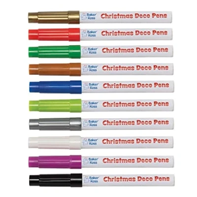 Imagen de Baker Ross FE832 Bolígrafos Decorativos Multiusos de Navidad Paquete 10, Marcadores Acrílicos a Base Aceite para Proyectos Manualidades Niños