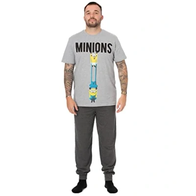 Imagen de Minions Animation Pijama de Hombre Conjunto pantalón y Camiseta Character Lounge Gris PJ Regalos Ropa Dormir para él Fan Merchandise