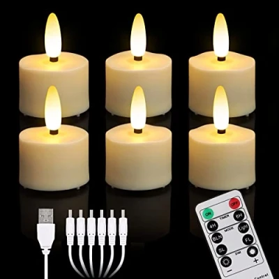 Imagen de yunsheng 6 velas LED recargables, sin llama, con mando a distancia temporizador y puertos, cable de carga USB, luz blanca cálida, decoración Halloween, Navidad, casa, boda