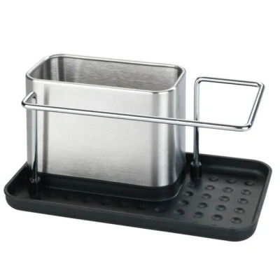 Imagen de WENKO Organizador de Fregadero Cocina, Soporte Esponja, Porta Estropajos Fregadero, Accesorios para Organizadores Hecho Acero Inoxidable, 21 x 10,5 12 cm