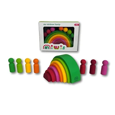 Imagen de JUEGACONMIGO MIWIS Figuras apilables Coloridas de Silicona. Desarrolla Habilidades motoras (Arco Iris 7 Piezas + Figuras)