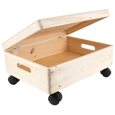 Imagen de Creative DECO XL Grande Caja Madera Decorativa con Ruedas Tapa y Asas 40 x 30 13 cm (+/ 1cm) Almacenaje Documentos, Juguetes, Herramientas Cofre para Decorar Regalo Decoupage