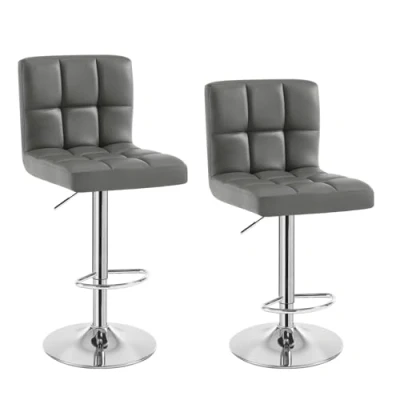 Imagen de WOLTU 2X Taburete de Bar Silla Cuero Sintético Muebles Cocina Alto Regulable en Altura con Respaldo Sillas Alta Taburetes Tapizado Gris BS9167