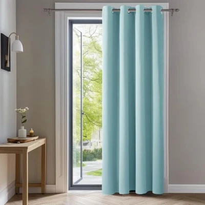 Imagen de Deconovo Cortina Opaca 1 Pieza para Dormitorio Salon, Cortinas Termicas Aislantes Frio y Calor Certificación OEKO TEX140 x 260 cm Azul Celeste