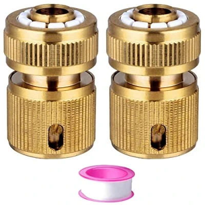 Imagen de 2 conectores de manguera latón extremo conexión rápida 1/2 pulgadas, adaptadores rosca, para riego, jardinería, lavado automóviles