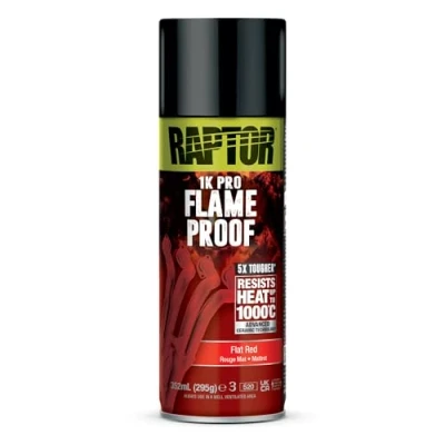 Imagen de U POL Raptor Flameproof ignífugo resistente al calor hasta 1000 C pintura térmica en aerosol protección para escape, motor y colector de escape contra el óxido secado rápido (rojo