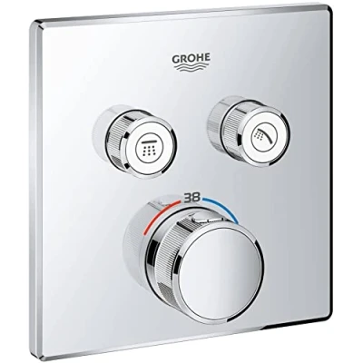 Imagen de Grohe Grohtherm SmartControl Termostato cuadrado para ducha y baño con instalación empotrada dos válvulas, Cromo (Ref. 29124000)