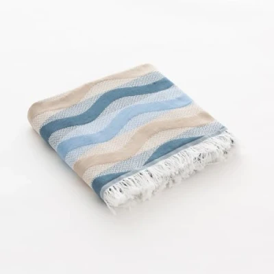 Imagen de GAMUSI Fouta Pareo Toalla Playa Ligera Rayas 90x180 cm, Color Agua Marina