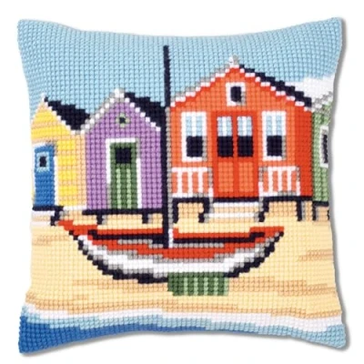 Imagen de Vervaco Punto De Cruz Kit Cojin Decorativo EN LA Costa Manualidades Adultos Decoracion Bordar Principiantes Completo DIY Bordado Creativo Regalo ca. 40x40 cm Cross Stitch Embroidery