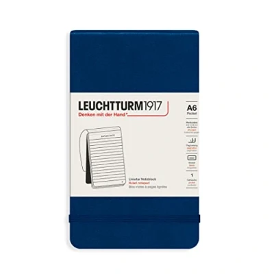 Imagen de LEUCHTTURM1917 364410 Bloc de notas Pocket (A6) 90 x 150 mm, Tapa Dura, 184 páginas numeradas, Azúl Marino, Lineas