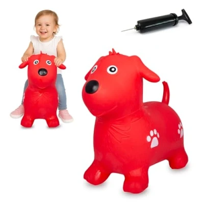 Imagen de Jamara 460454 Animal saltarín Perro Rojo con Bomba Mejora el Equilibrio y Capacidad motora, Orejas como Soporte, Robusto Resistente, Peso sostenible 50 Kg