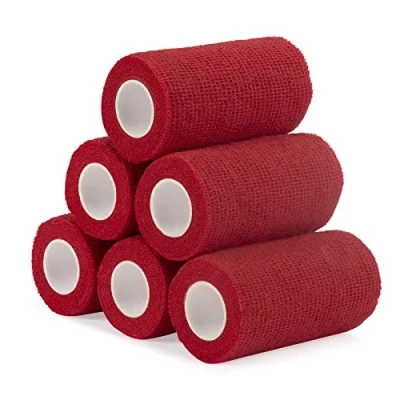 Imagen de Sagafly Venda Cohesiva 10cm Banda Cinta Deportiva Bendaje Adhesiva Vendaje Autoadhesivo Mascota Elástico Vendajes Cohesivos para Primeros Auxilios, Lesiones Deportivas (Rojo)