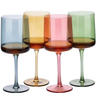 Imagen de Navaris Copas de Vino cuadradas Set 4X Copa Cristal Colores Blanco y Tinto Juego Multicolor