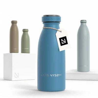 Imagen de LARS NYSØM Botella de Acero Inoxidable aislada 0,35l Cantimplora 0,35 litros a prueba fugas para deportes, bicicleta, perro (Calypso Blue, 350ml)