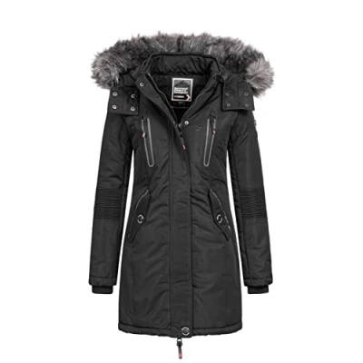 Imagen de Geographical Norway Coraly Lady Distribrands Abrigo de invierno cálido Chaqueta manga larga Cuello piel sintética elegante moda casual (Negro XL)