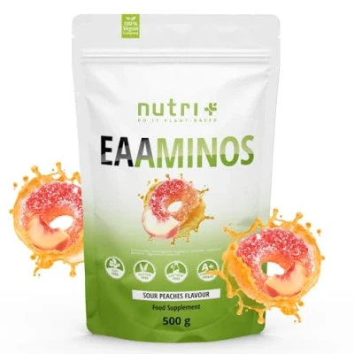 Imagen de EAA Melocotón Ácido Vegano 500g Polvo DOSIFICACIÓN MÁXIMA Todos los Aminoácidos Esenciales Sabor Nutri Plus Sports Essential Amino Acids