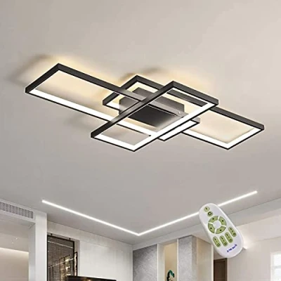 Imagen de Lámpara De Techo Moderna Plafón LED Techo,Luz Con Luz Nocturna Y Función Memoria Para Dormitorio Salón Oficina Decorativo Lamparas Arafia,Negro,110x60x6.5cm