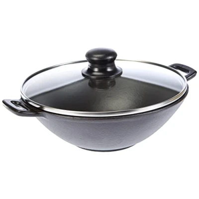 Imagen de kela 77747 wok con tapa, Rejilla para cocinar al vapor, palillos, Hierro fundido, Diámetro: 24 cm, Inducción, Mini set