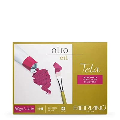 Imagen de Unbekannt Fabriano Tela Papel de Pintura al óleo con Estructura Lino, 300 g/m2, 36 x 48 cm, 10 Hojas, Bloc 4 Caras, sin ácidos y Resistente envejecimiento, Blanco
