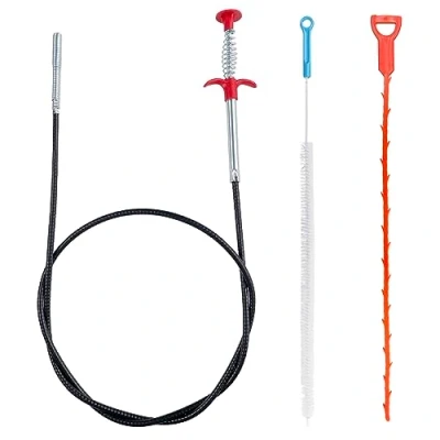 Imagen de Fousenuk Desatascador Tuberias Profesional, 3 Piezas wc Limpieza Ducha Fregadero Alambre Muelle Tuberias, Herramienta para Desatascar el Desagüe Fuerte y Flexible