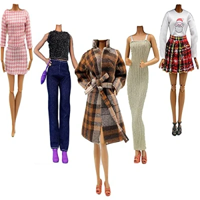 Imagen de Ropa y Accesorios para Muñecas, 5 Conjuntos Moda Abrigo de otoño Vestidos Pantalones Zapatos Sombrero Rompevientos 29cm Muñecas Bebé Regalos (C)