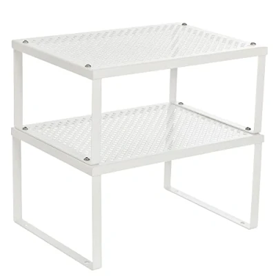 Imagen de SONGMICS Especiero, Estante para Especias, Organizador Armarios, Mostradores, Elevador de Estantes, Apilable, Ampliable, Juego 2 Estantes Metálicos Cocina, Blanco KCS01WT