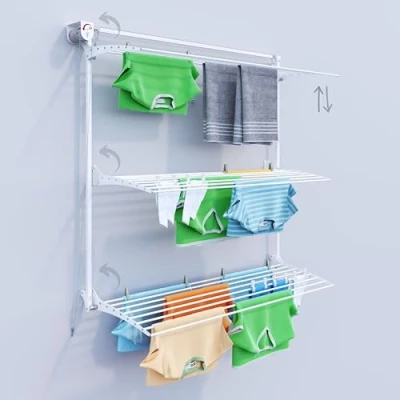 Imagen de foxydry tendedero de pared Tower para colgar en la vertical, retráctil plegable interior y exterior (150, blanco)