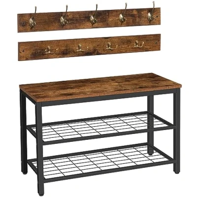Imagen de HOOBRO Zapatero y Perchero Conjuntos, Banco Zapatero, de Pared con 9 Ganchos, Multifuncional, para Ropa, Bolsos, Sombreros, Entrada, Recibidor, Estilo Industrial, Fácil Montaje EBF07MT01