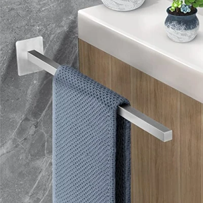 Imagen de Toallero de un solo brazo sin taladrar, acero inoxidable cepillado, autoadhesivo, barra toalla baño 39 cm para y cocina