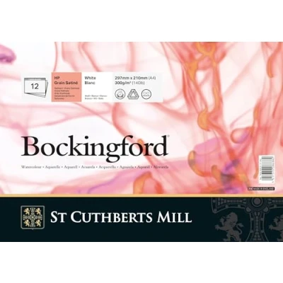 Imagen de BOCKINGFORD, Bloc Encolado, A4, Grano Satinado, 300g, 12 hojas, Papel de Acuarela, Blanco