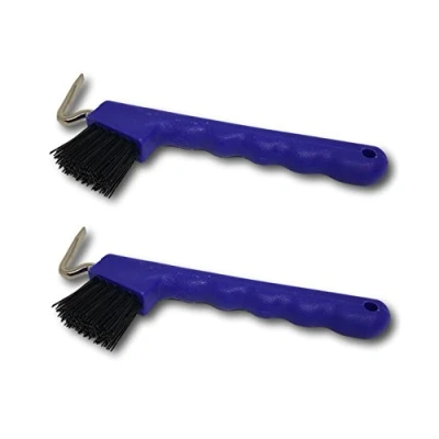 Imagen de Rascador de pezuñas para caballos, burros, cabras, con cepillo extra estable y mango ergonómico (2 x azules)