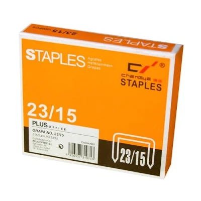 Imagen de Plus Office Grapas Galvanizadas, Pack de Para Oficina y Material Escolar, Resistentes, Textil Manualidades, Compatibles con la Mayoría Grapadoras (nº23/15 1000u)