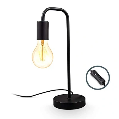 Imagen de B.K.Licht I lámpara de mesa retro curvada negro mate E27 cable con interruptor metal lectura redonda