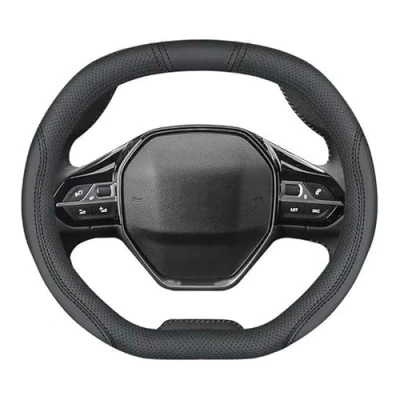 Imagen de YCDSSM Coche Funda Volante Cuero para Citroen C5 Aircross 2017 2022, Cubierta de Microfibra Antideslizante Transpirable Protector Accesorios,Double D Black Line A