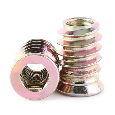 Imagen de 20 piezas de tuerca tornillo acero al carbono chapado en zinc, tuercas inserción roscadas accionamiento hexagonal para muebles madera(M6*17mm)