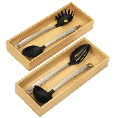 Imagen de Winter Shore Organizador Cajones Cocina de Bambú [Pack 2] Bandeja Cubiertos Cajon Madera Natural Apilables para Despensa Guarda e Utensilios y 15,5 x 6,5 38,5 cm