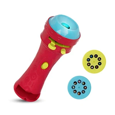 Imagen de B. toys proyector linterna niños rojo juguete educativo con planetas y divertidos alienígenas diapositivas de galaxias ayuda para dormir niñas a partir 4 años