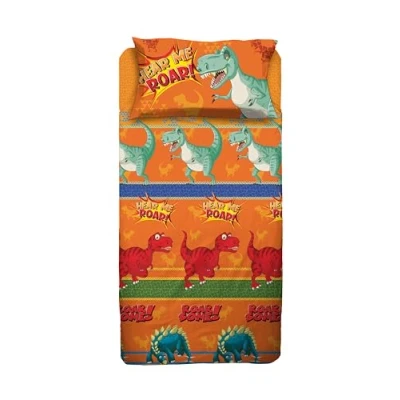 Imagen de hermet Dinosaurios Juego de sábanas para Cama Individual, una Plaza, sábana encimera, Bajera Ajustable, Funda Almohada, 100% algodón, Naranja
